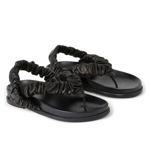 LAFAYETTE 148 Helene Ruched Leather Slingback Thong Sandals In Black Size 41